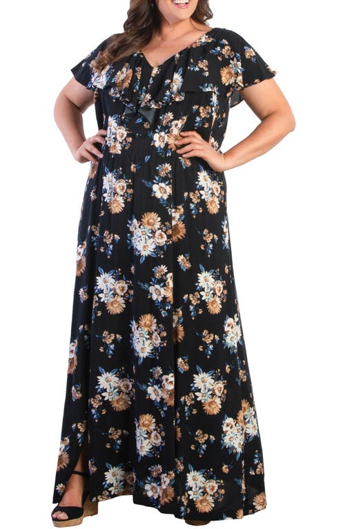 Kiyonna Willow Crepe Maxi Dress in Midnight Black Bouquet