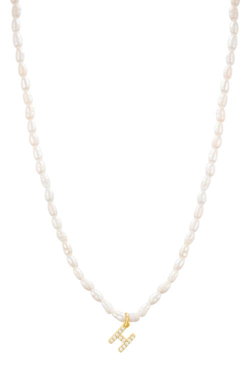 Initial Freshwater Pearl Beaded Necklace in White - H