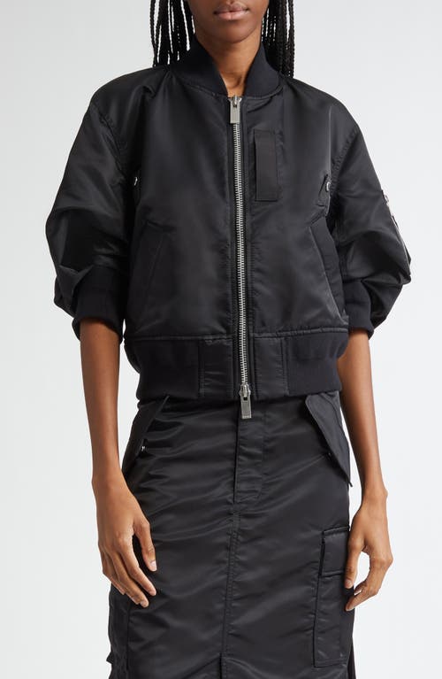 Sacai Short Sleeve Nylon Twill Bomber Jacket Black 001 at Nordstrom,