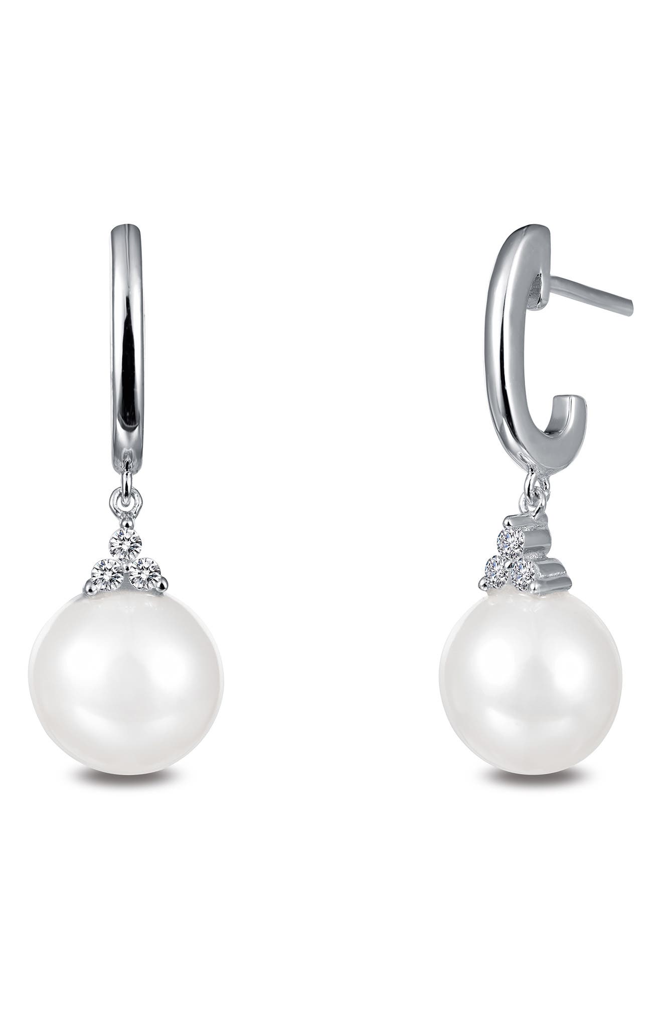 Lafonn Platinum Plated 8mm Freshwater Pearl & Simulated Diamond Earrings In White