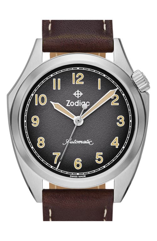 Shop Zodiac Field Olympos Automatic Leather Strap Watch, 40mm In Brown