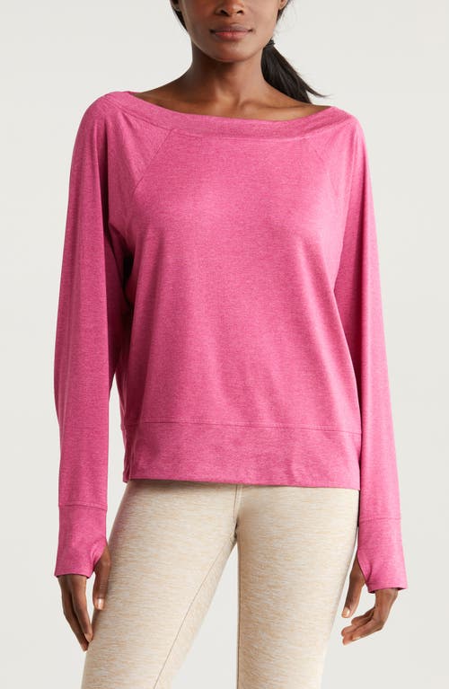 Shop Zella Restore Soft Lite Boat Neck Top In Pink Violet