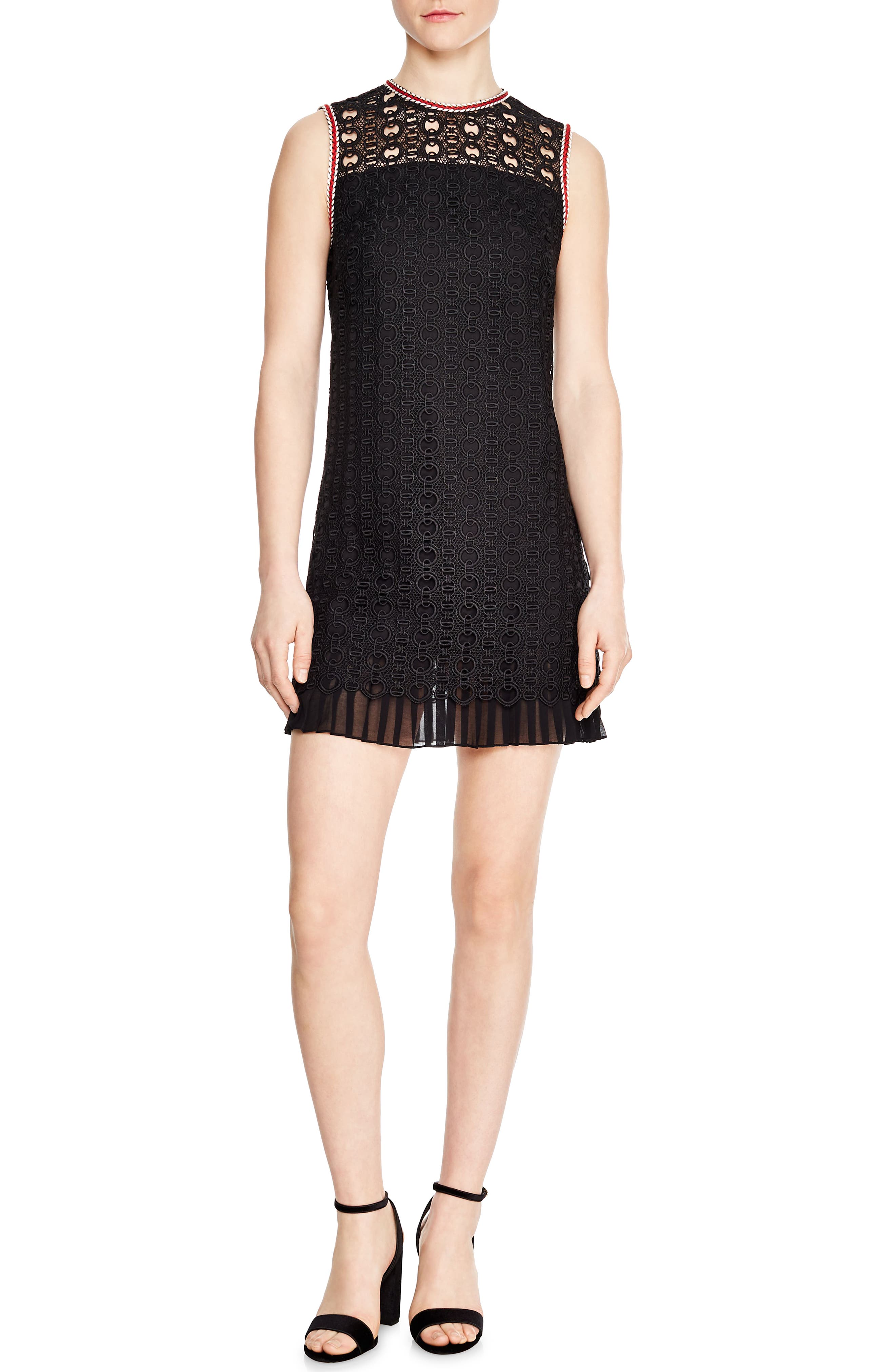 Sandro Franck Crochet Shift Dress, 8 FR - Black
