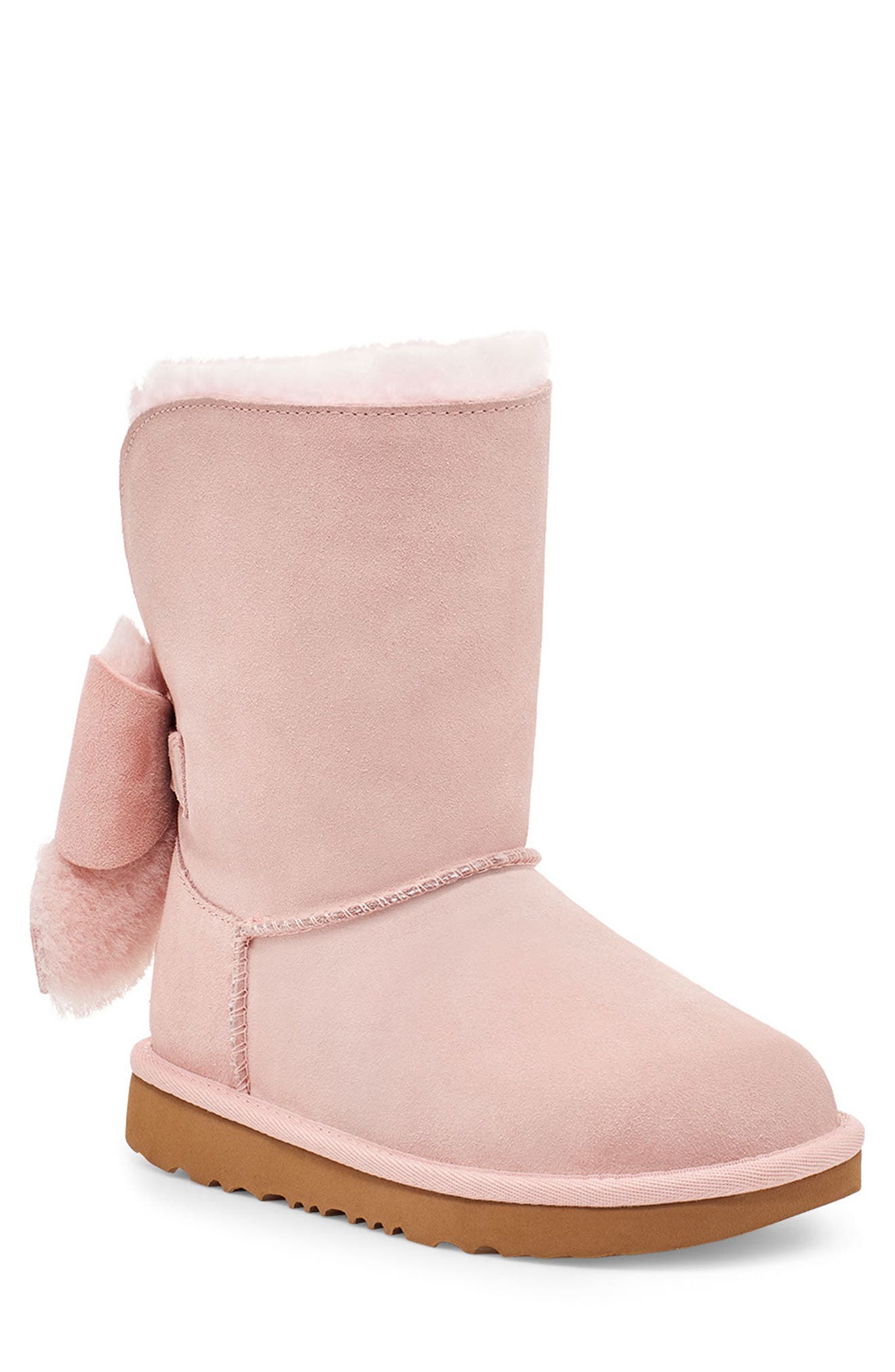 Ugg Kids' Classic Mini Ii Cuffed Genuine Shearling Bow Boot In Pcd