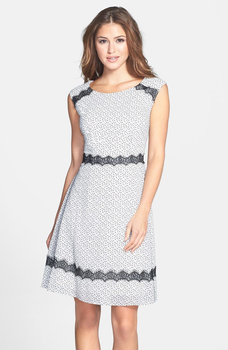 Betsey Johnson Lace Trim Flocked Fit & Flare Dress | Nordstrom