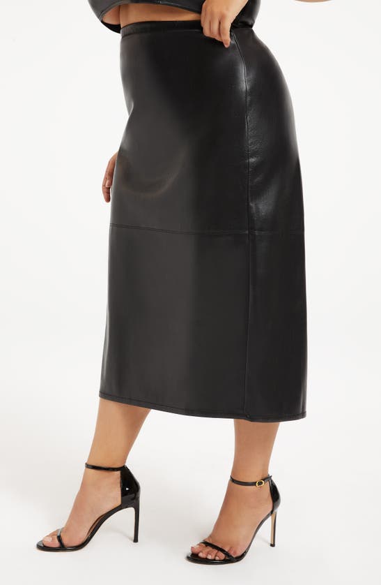 Good American Better Than Faux Leather Midi Pencil Skirt In Black001