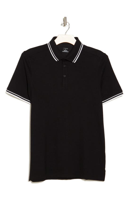 14th & Union Coolmax® & Cotton Blend Tipped Polo In Black