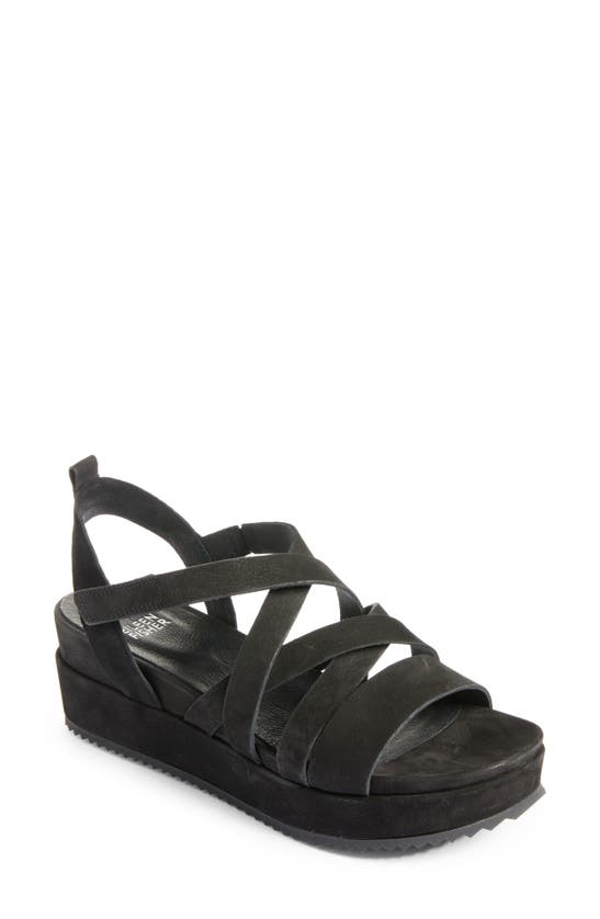Eileen Fisher Extra Leather Platform Sandal In Black
