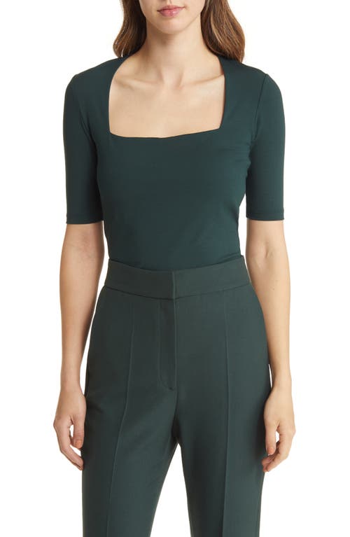 BOSS Evaka Square Neck Top in Court Green