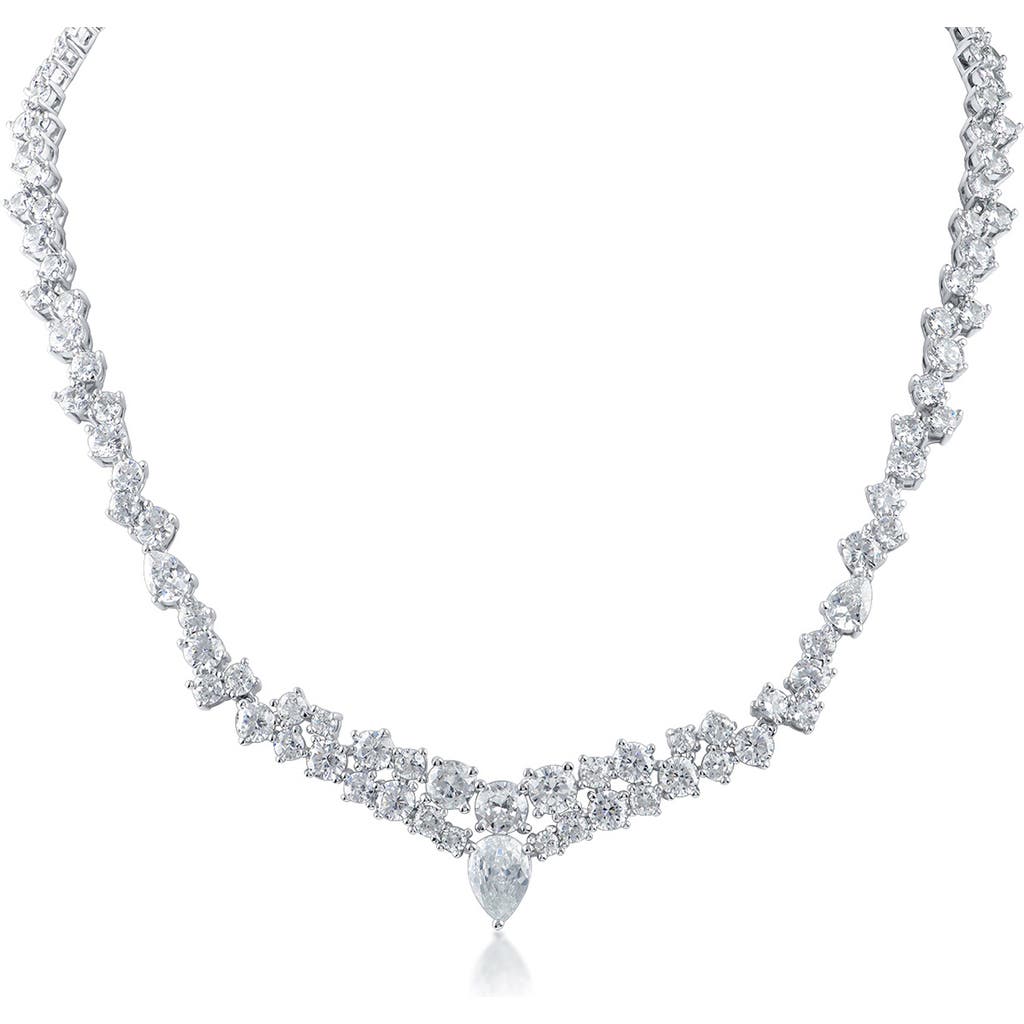 Shop Cz By Kenneth Jay Lane Round & Pear Cz Collar Necklace In Clear/silver