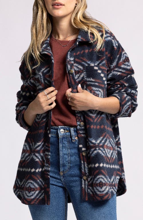 Shop Thread & Supply Chayton Abstract Print High Pile Fleece Jacket In Navy Rust Aztec