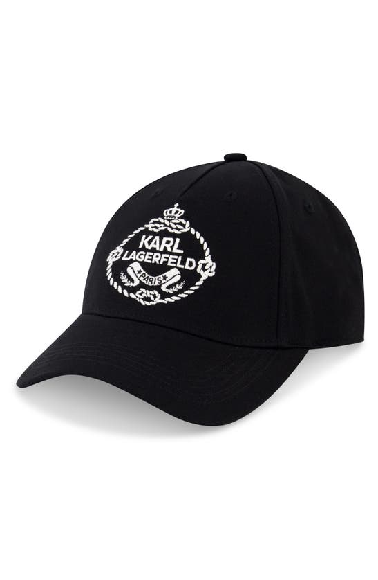 Shop Karl Lagerfeld Crest Logo Baseball Cap In Black