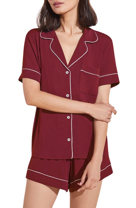 Women's Pajamas Set Short Sleeve V Neck Tops with Plaid Pants
