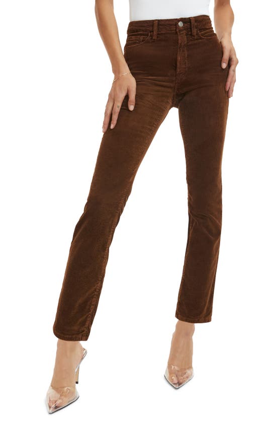 Good American Good Classic High Waist Straight Leg Corduroy Jeans In Mocha001