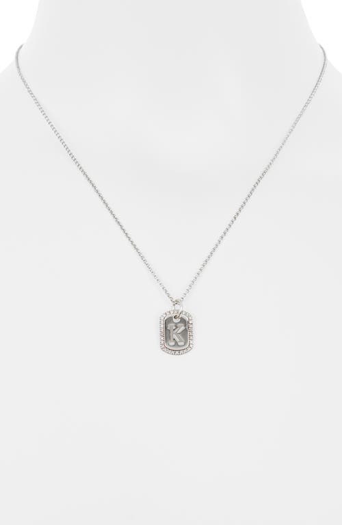 Meshmerise Diamond Initial Dog Tag Pendant Necklace In White-k