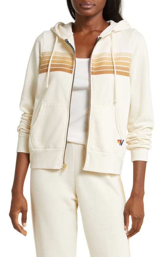 Shop Aviator Nation 5-stripe Zip Hoodie In Vintage White/ Tan