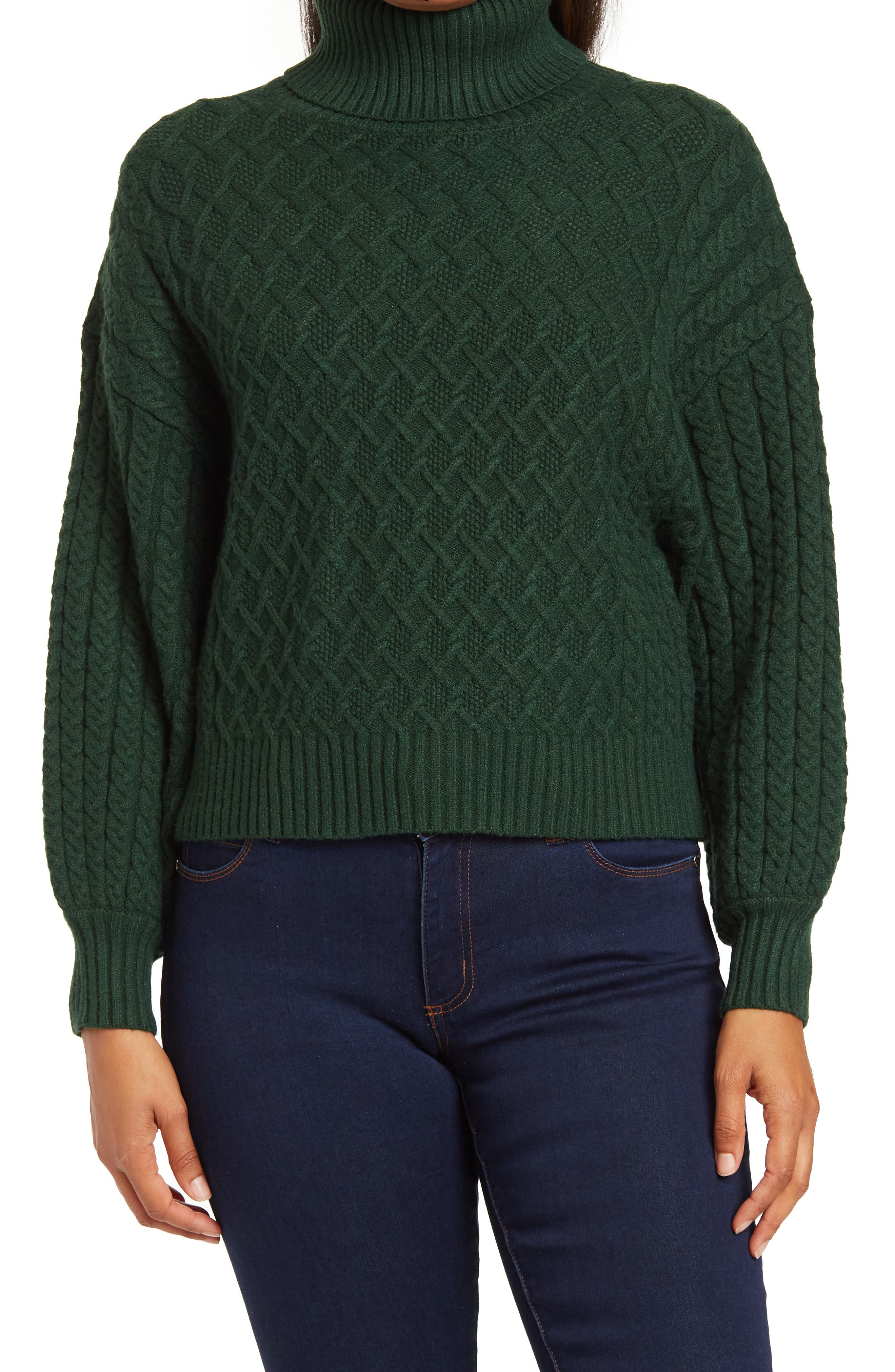 Women's Green Turtleneck, Mock Neck 