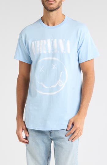 Merch Traffic Nirvana Burnout Smiley Graphic Print T-shirt<br /> In Light Blue