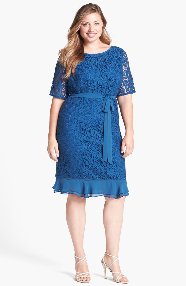 Adrianna Papell Ruffled Hem Lace Sheath Dress (Plus Size) | Nordstrom
