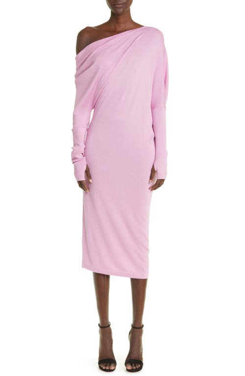TOM FORD One-Shoulder Long Sleeve Cashmere & Silk Midi Sweater Dress in Light Rose Bloom