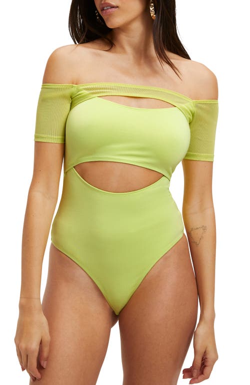 Good American Off the Shoulder Cutout Bodysuit in Key Lime