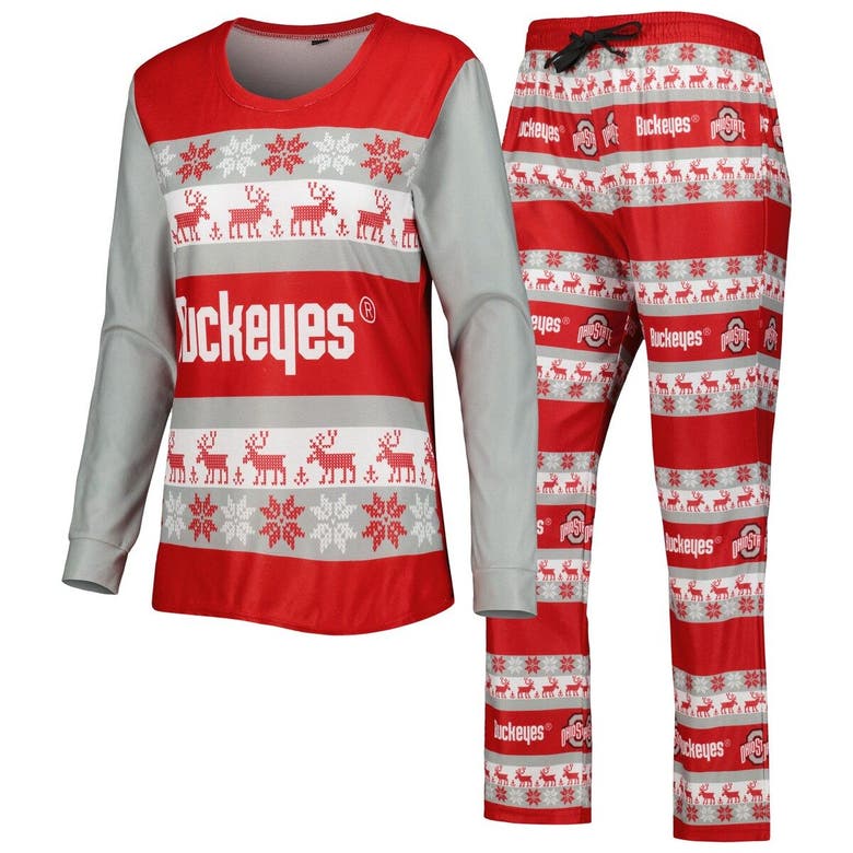 Foco Scarlet Ohio State Buckeyes Ugly Long Sleeve T-shirt & Pajama Pants Sleep Set