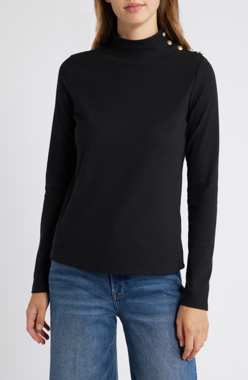 Caslonr Caslon(r) Button Detail Mock Neck Rib Sweater In Black