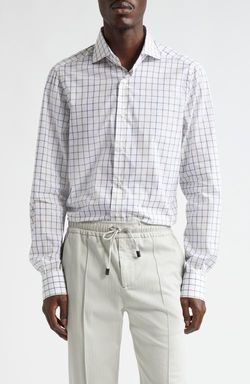 ISAIA Button-Up Shirt in White Blue 