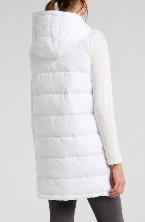 Shop Zella Long Hooded Puffer Vest In White