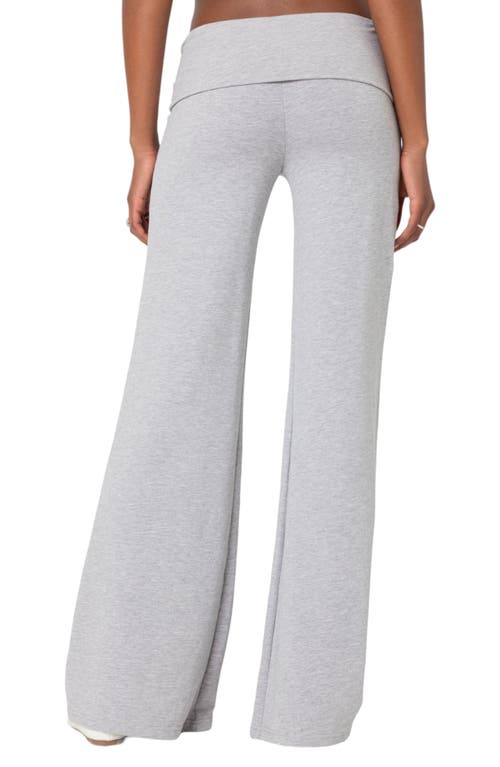 Shop Edikted Wide Leg Foldover Pants In Light-gray-melange