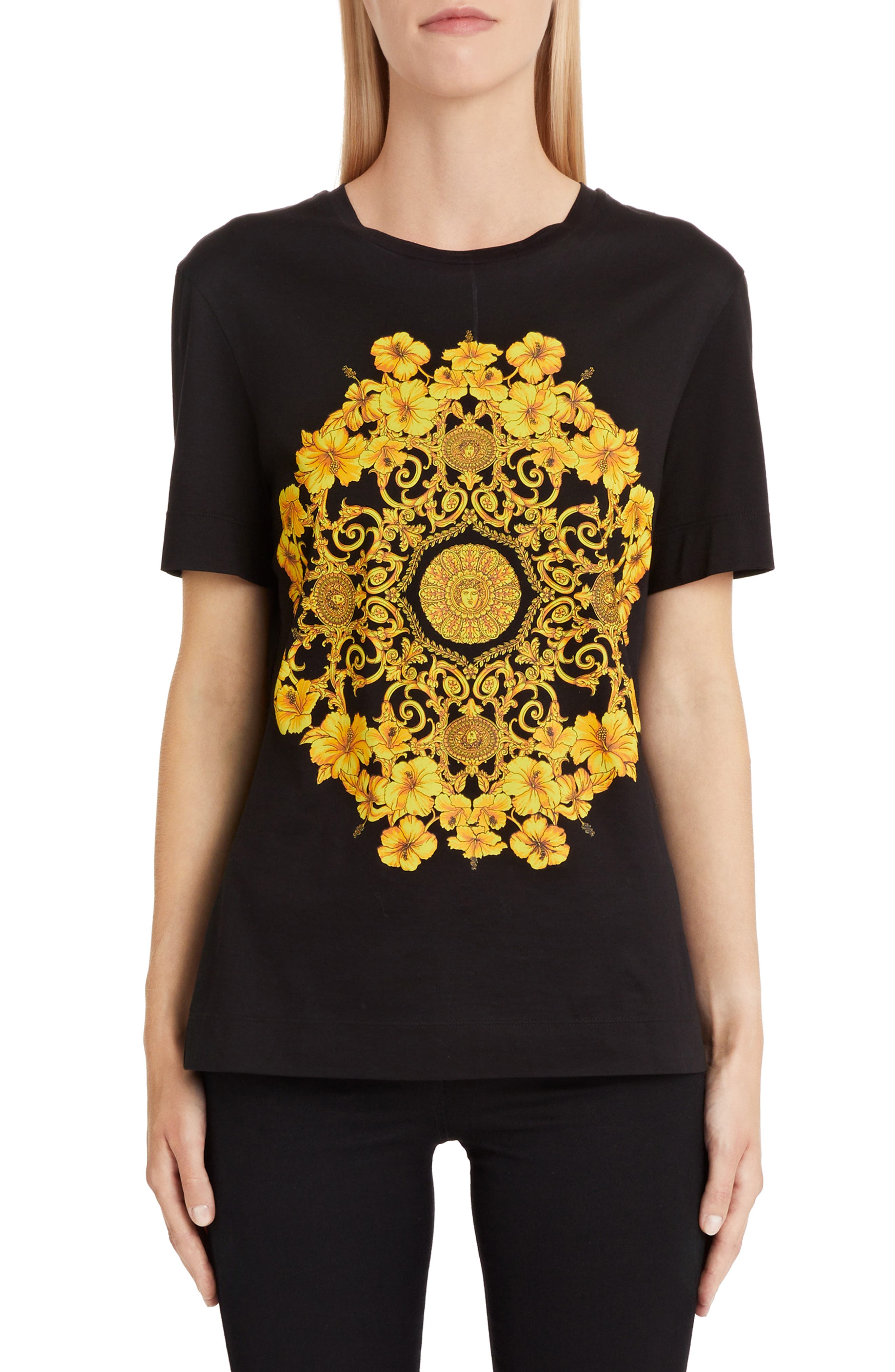 versace gold hibiscus print hoodie