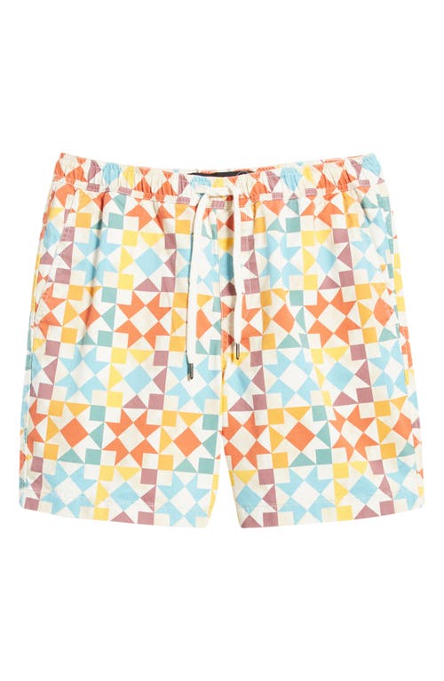 Shop Treasure & Bond Quilt Print Stretch Cotton Drawstring Shorts In Ivory- Multi Textured Quilt