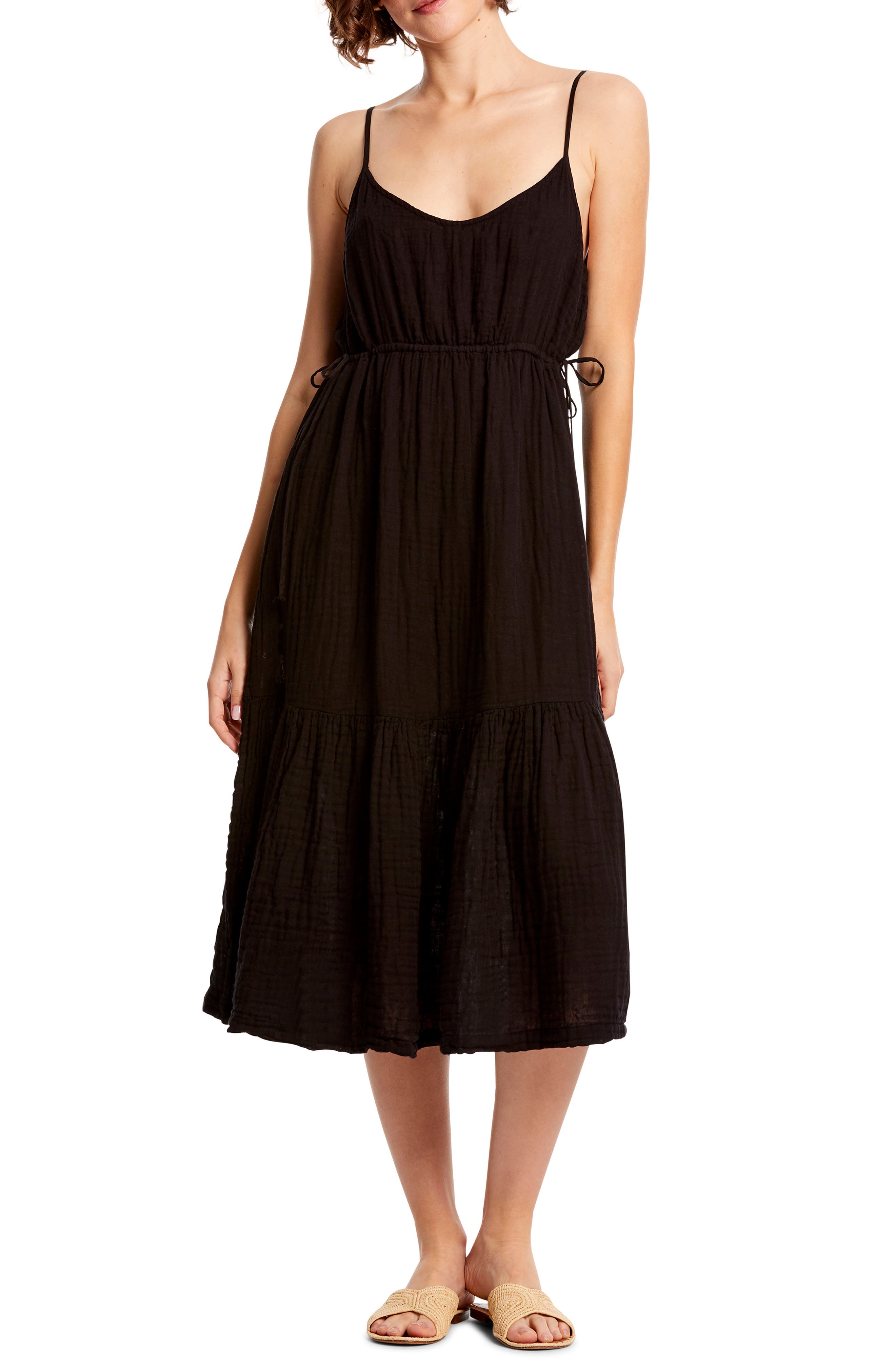Michael Stars Giovanni Tie Waist Cotton Voile Sundress, Black