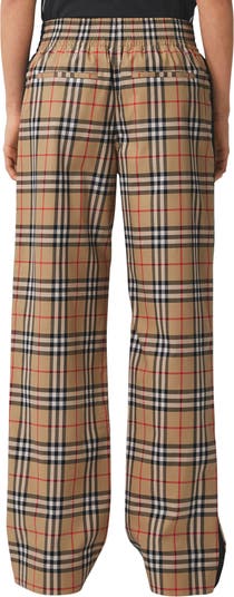 Side Stripe Vintage Check Stretch Cotton Trousers in Archive beige - Women
