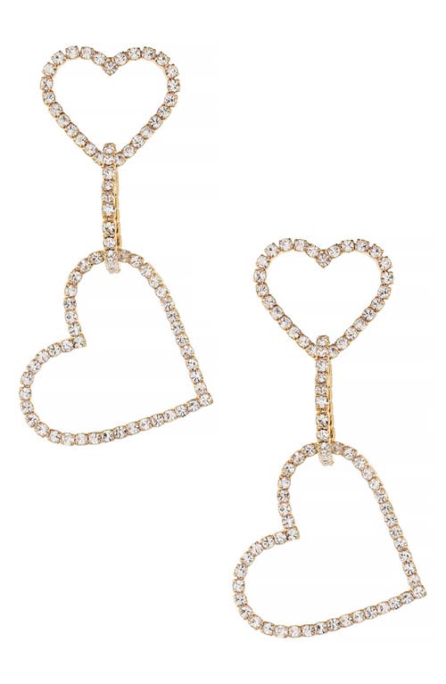 Ettika Triple Crystal Heart Drop Earrings in Gold