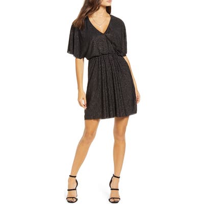 All In Favor Metallic Detail Blouson Minidress, Black