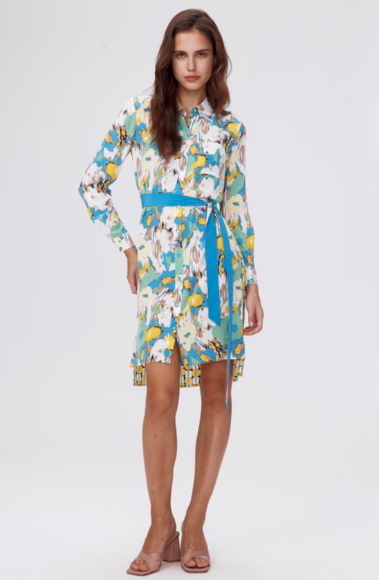 Shop Dvf Diane Von Furstenberg Prita Mixed Print Long Sleeve High-low Shirtdress In Day Dream Floral Bu