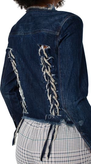 Los Frayed Lace-Up Collarless Denim Jacket Nordstrom