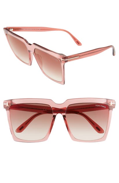 Tom Ford Sabrina 58mm Square Sunglasses In Shiny Pink/ Brown