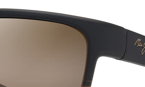 Maui Jim Alenuihaha 64mm Polarized Oversize Rectangular Sunglasses In Stripe Dark Brown/bronze
