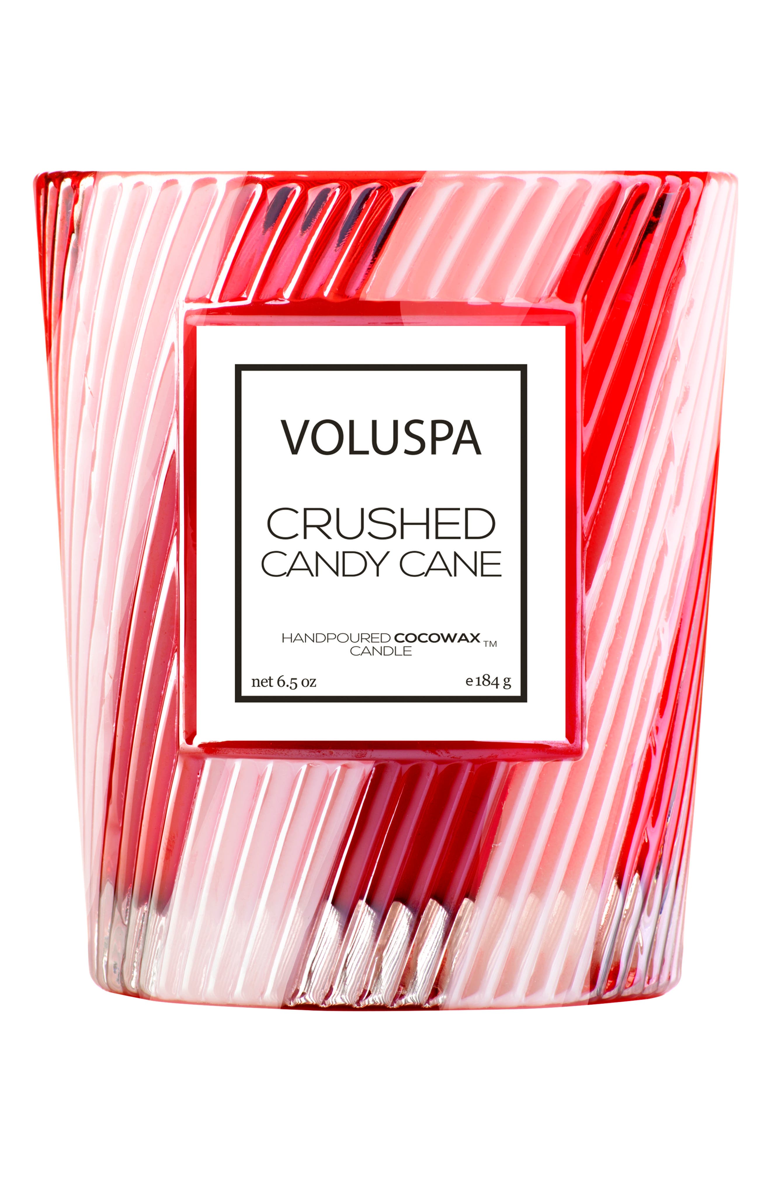 Voluspa Crushed Candy Cane Classic Textured Glass Candle (Limited