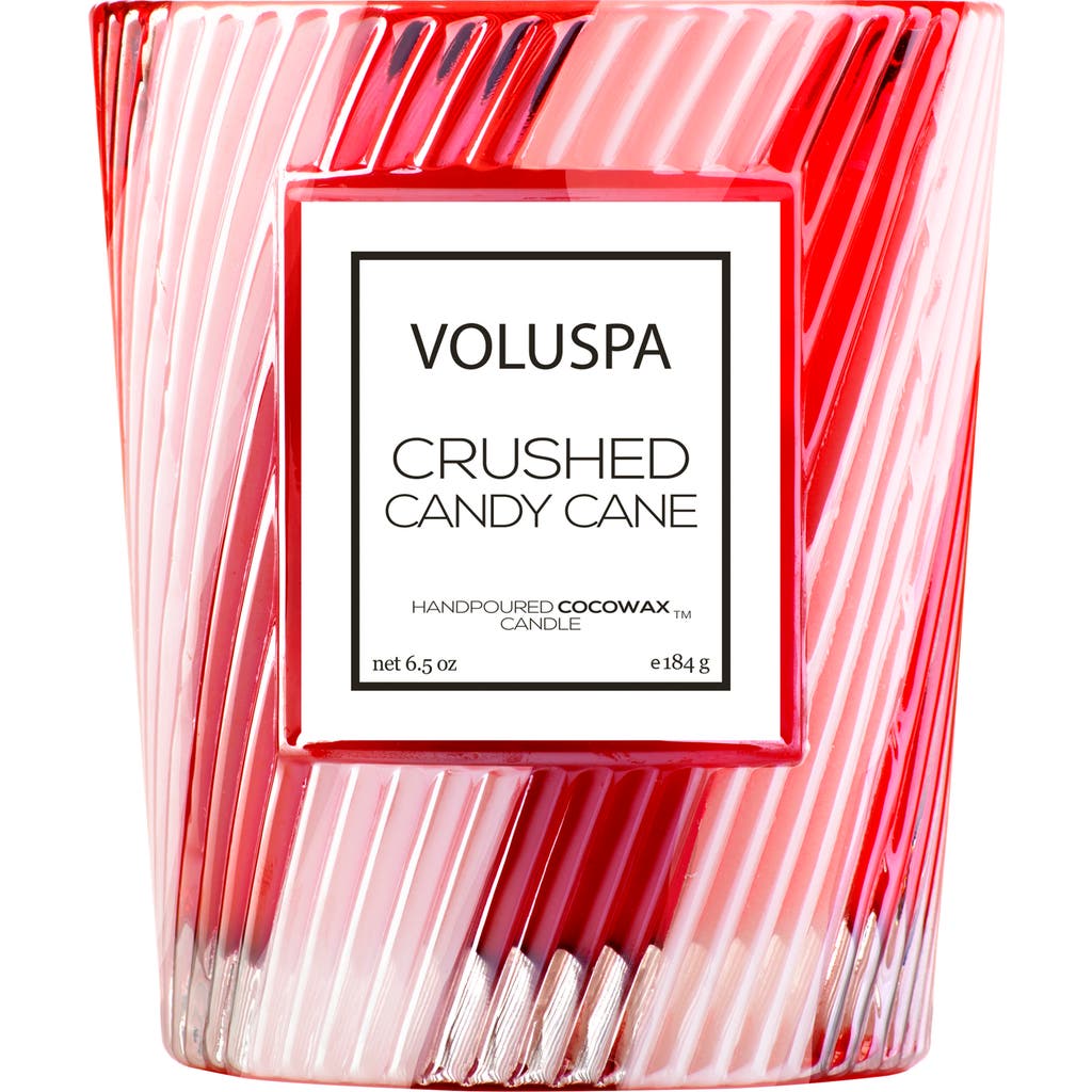 Voluspa Crushed Candy Cane Classic Textured Glass Candle In Red