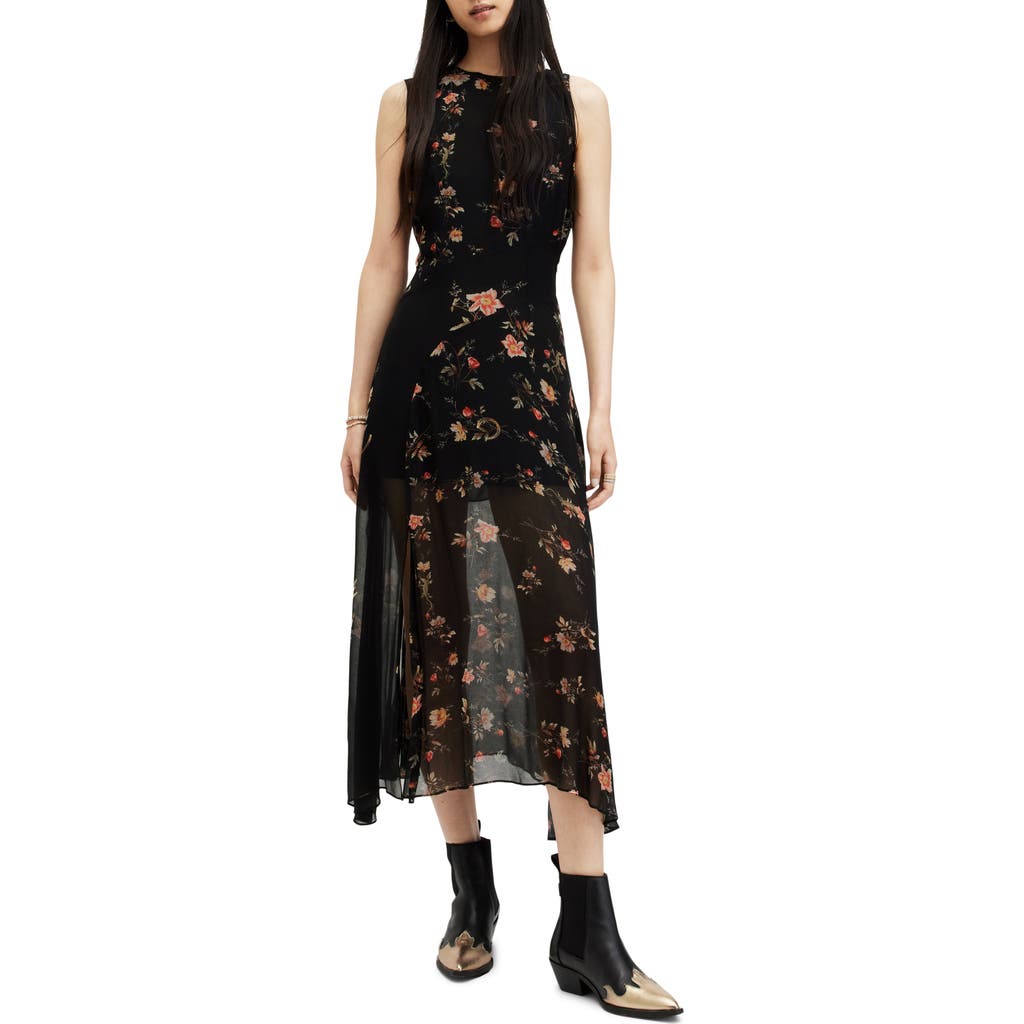 ALLSAINTS ALLSAINTS JULES TANANA FLORAL CHIFFON MIDI DRESS