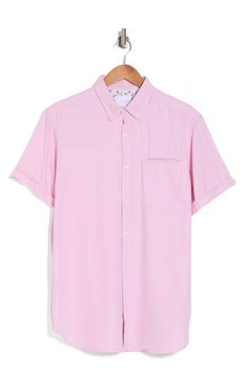 Denim And Flower Short Sleeve Button-down Shirt In Pink