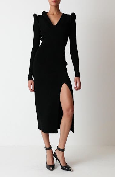 Alexander McQueen Slashed Harness Rib Midi Dress