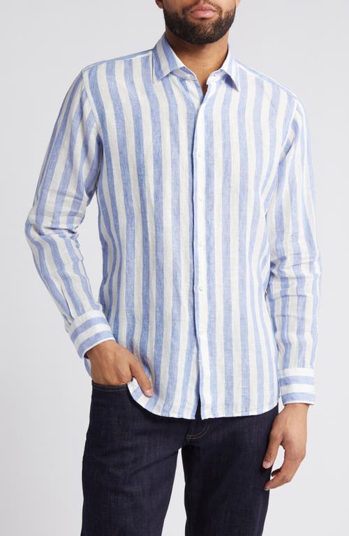 Peter Millar Crown Crafted Nils Linen Button-Up Shirt Cascade Blue at Nordstrom,