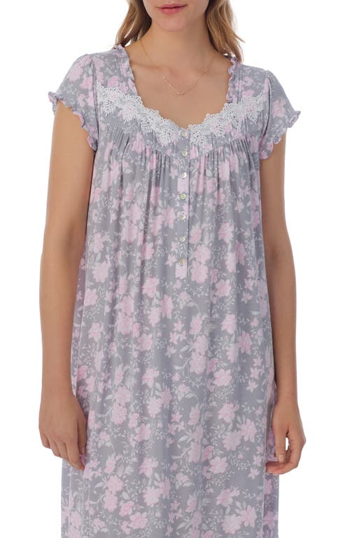 Shop Eileen West Waltz Floral Cap Sleeve Nightgown In Grey/pink Floral