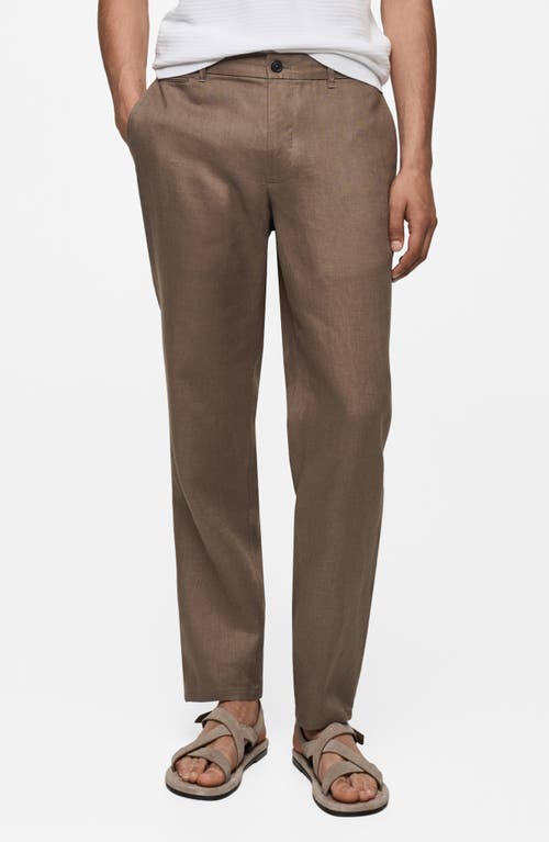 Mango Premium Linen Mix Tapered Pants In Medium Brown