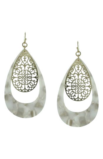 Shop Olivia Welles Gold-plated Devin Floating Filigree Drop Earrings In Worn Gold/gray