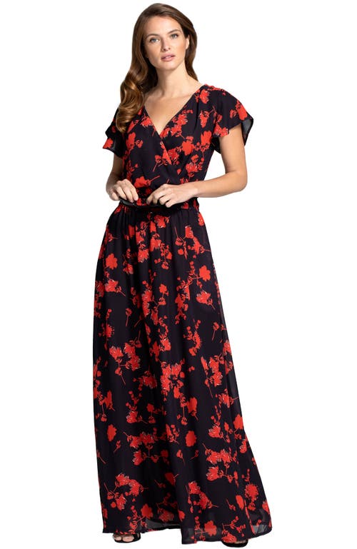 Shop Hotsquash London Clothing Chiffon Wrap Top Maxi Dress In Black And Red Flower